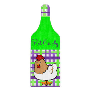 Paarse groene kip voor het strippen van glas snijplank