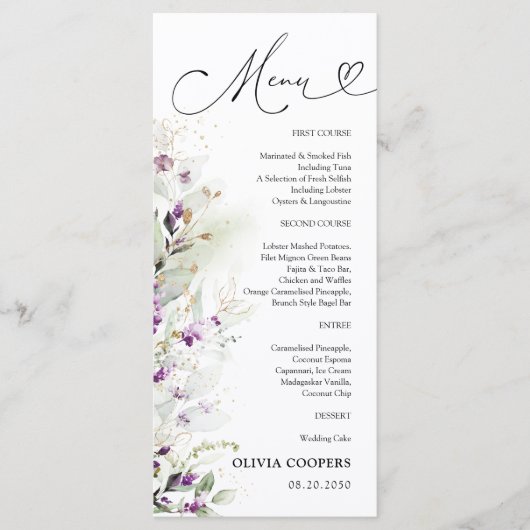 Paarse groene lavendel Baby shower Menu (Voorkant)