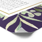 Paarse Groene Loof Huwelijks Zitplaatskaart Poster (Hoek)