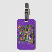 PAARSE & GROENE MARDI GRAS BUS & VEREN BAGAGELABEL (Voorkant (verticaal))