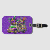 PAARSE & GROENE MARDI GRAS BUS & VEREN BAGAGELABEL (Voorkant (horizontaal))