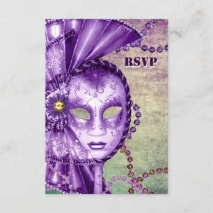 Paarse Groene Mardi Gras Kralen Masker Masquerade  RSVP Kaartje