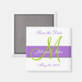 Paarse Groene Monogram Sla de Datummagneet op Magneet (Voorkant / Achterkant)