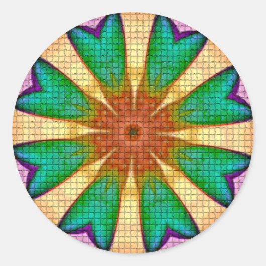 Paarse Groene Oranje Bloem Mandala Ronde Sticker (Voorkant)