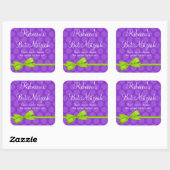 Paarse groene polaire dot Bow Bat Mitzvah Vierkante Sticker (Vel)