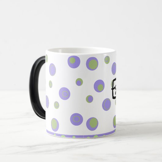 Paarse Groene Polka Dots Monogramed Magische Mok (Voorkant links)