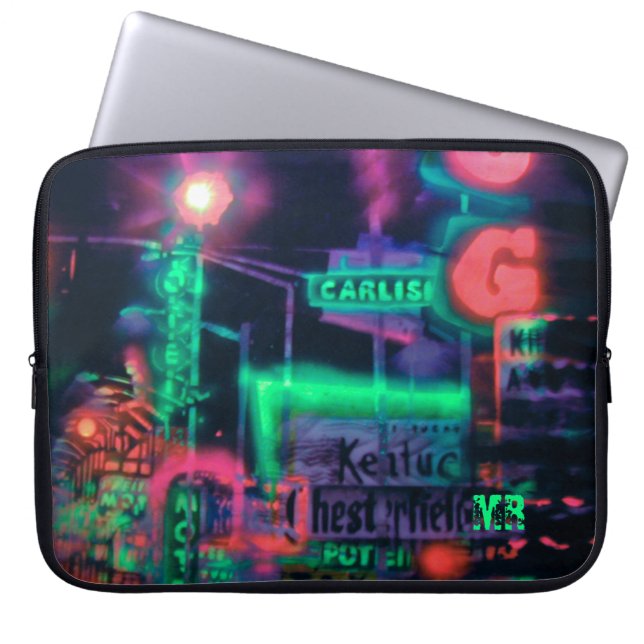Paarse groene rode Abstracte neonverlichting monog Laptop Sleeve (Voorkant)