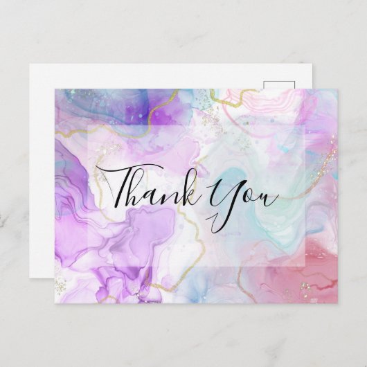 Paarse, groene, roze stromende kleuren dank u briefkaart (Voorkant / Achterkant)