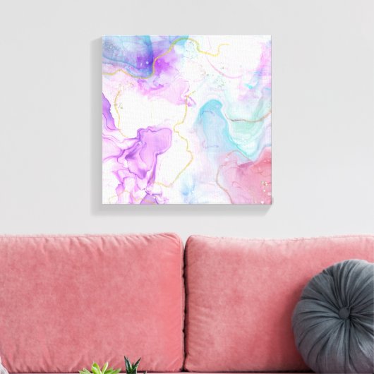 Paarse, groene, roze stromende kleuren legant canvas afdruk (Insitu (Woonkamer))
