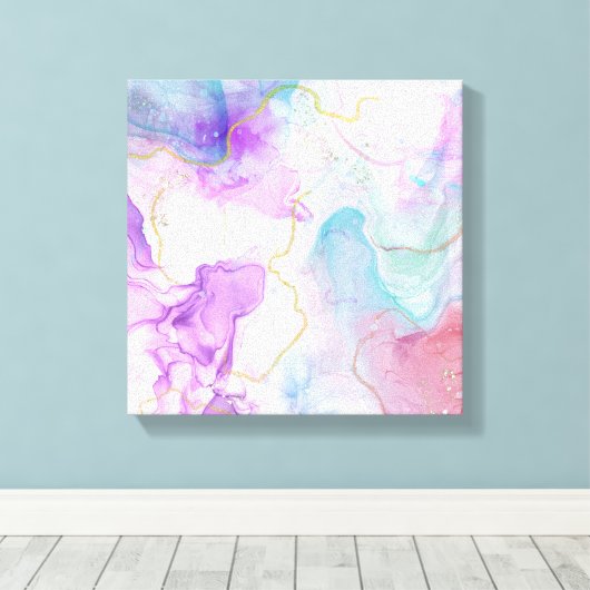 Paarse, groene, roze stromende kleuren legant canvas afdruk (Insitu (Houten vloer))