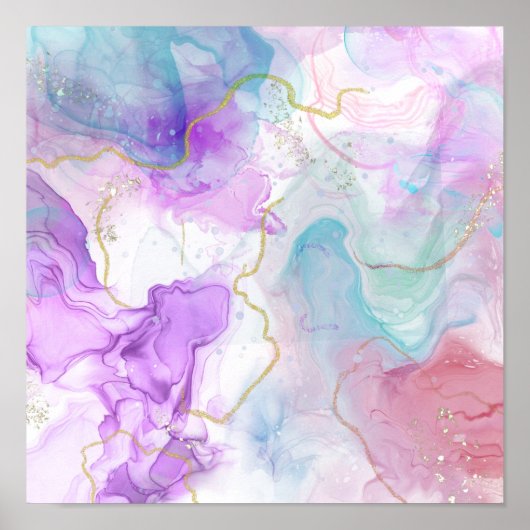 Paarse, groene, roze stromende kleuren legant poster (Voorkant)