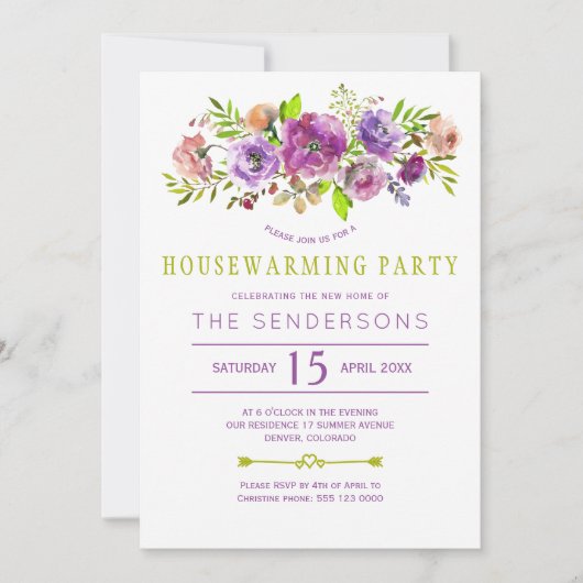 Paarse groene rustieke boho bloemenhousewarming pa kaart (Voorkant)