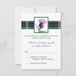 Paarse Groene Tartan Thistle Bruiloft RSVP Kaart