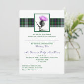 Paarse Groene Tartan Thistle Evening Weddenschap Kaart (Staand voorkant)