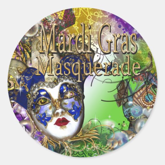 Paarse groene verjaardagsmasker ronde sticker (Voorkant)