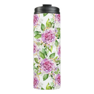 Paarse groene Waterverf Moderne Floral Thermosbeker