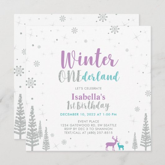 Paarse groene winter nederland 1e verjaardag kaart (Voorkant / Achterkant)