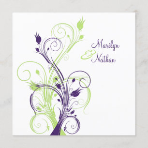 Paarse Groene Witte Bloemen Sq. Uitnodiging voor h