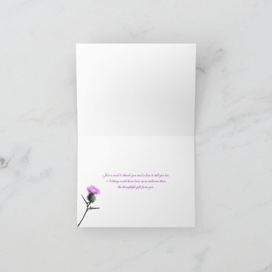 Paarse, groene, witte distel bedankkaart (Binnen)