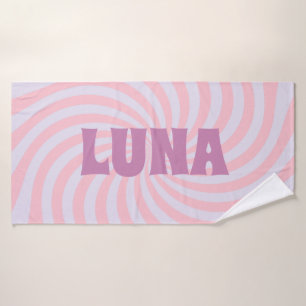 Paarse Groovy Swirl Badhanddoek met Aangepaste Naa