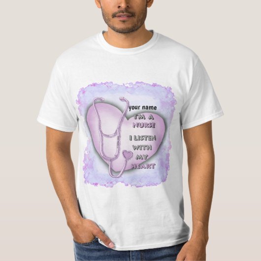 Paarse grote hart verpleegkundige t-shirt (Voorkant)