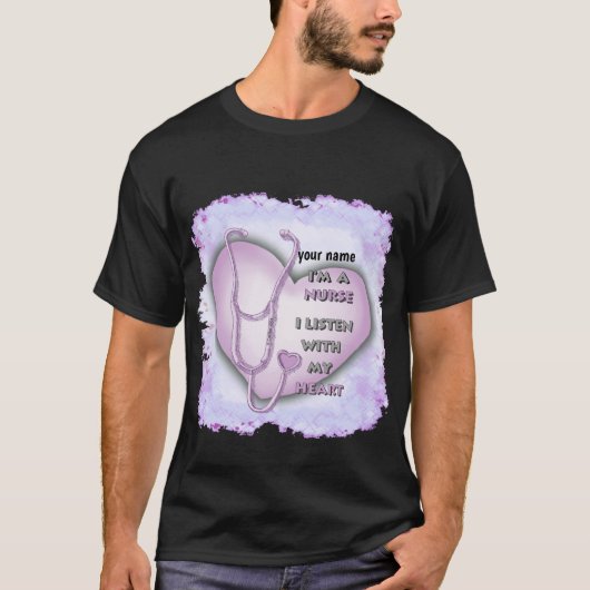 Paarse grote hart verpleegkundige t-shirt (Voorkant)
