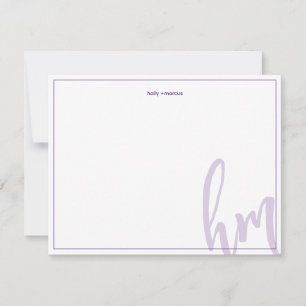 Paarse Grote Monogram Koppel Initiaal Huwelijk Een Notitiekaartje