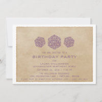 Paarse Grunge D20 Dice Gamer Birthday Party Invite