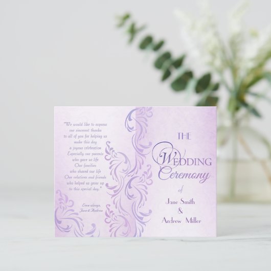 Paarse grungy Wedding-programma's (Staand voorkant)