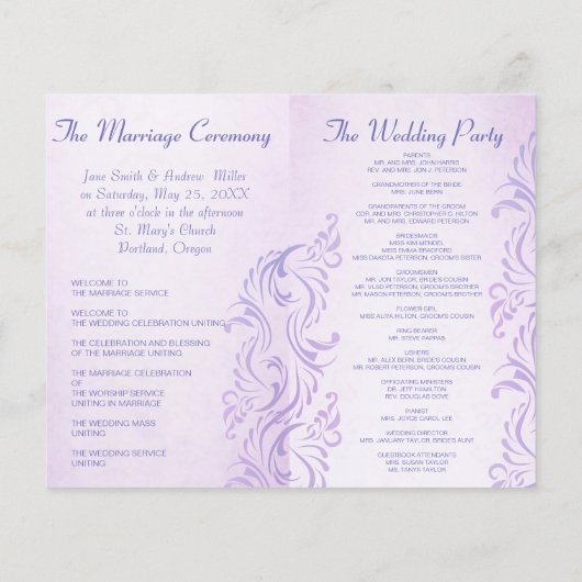 Paarse grungy Wedding-programma's (Achterkant)