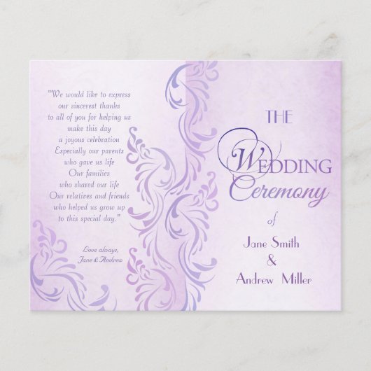 Paarse grungy Wedding-programma's (Voorkant)