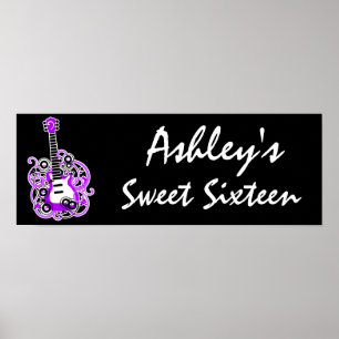 Paarse Guitar Rock Star Sweet 16 Banner Poster
