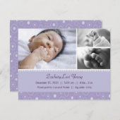 Paarse gumdrop Birth Aankondiging (Voorkant / Achterkant)