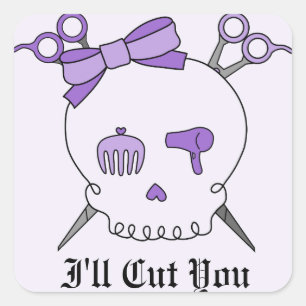 Paarse haaraccessoire schedel -Schaar Crossbones # Vierkante Sticker