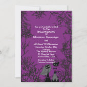 Paarse Hallowedding Cats Wedding Invitation 2 Kaart (Voorkant)