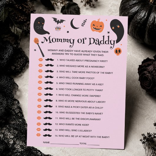 Paarse Halloween Baby Shower Raad Wie Game Card Kaart