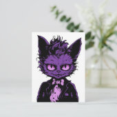 Paarse Halloween Cat Briefkaart (Staand voorkant)