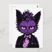 Paarse Halloween Cat Briefkaart (Voorkant / Achterkant)