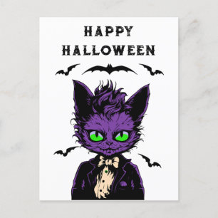 Paarse Halloween Cat Briefkaart