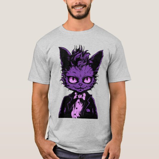 Paarse Halloween Cat T-shirt (Voorkant)