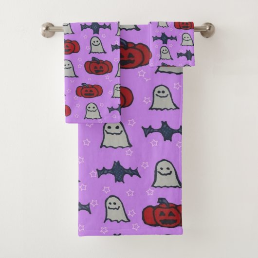 Paarse Halloween Fun Print Bad Handdoek (Insitu)
