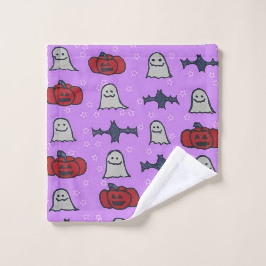 Paarse Halloween Fun Print Bad Handdoek (Wasdoekje)