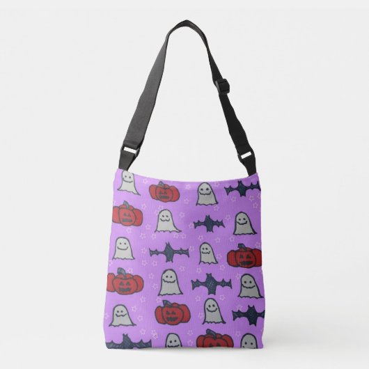 Paarse Halloween Fun Print Crossbody Tas (Voorkant)