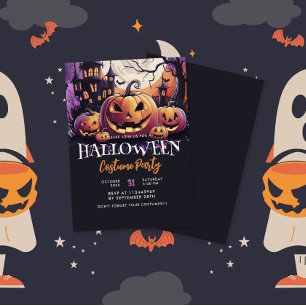 Paarse Halloween kostuumfeest Kaart