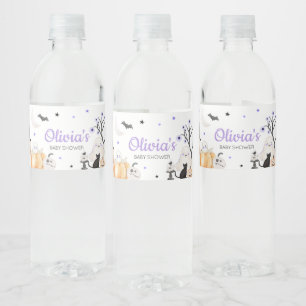 Paarse Halloween Little Boo Baby shower Waterfles Etiket