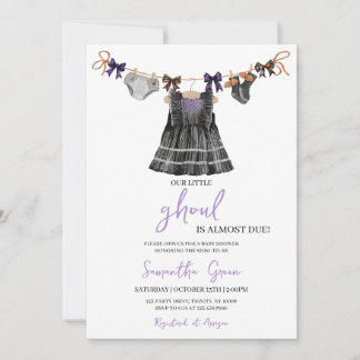 Paarse Halloween Little Ghoul Baby shower Kaart