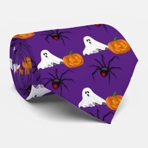 Paarse Halloween Patroon Spook Spin Spider Pompoen Stropdas