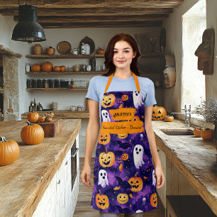 Paarse Halloween Schort met pompoenen, spoken, vle