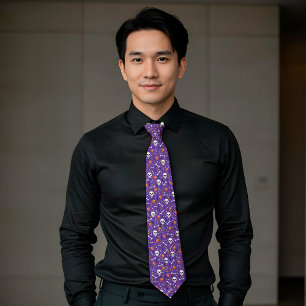 Paarse Halloween Skull Bone Coffin Pattern Stropdas