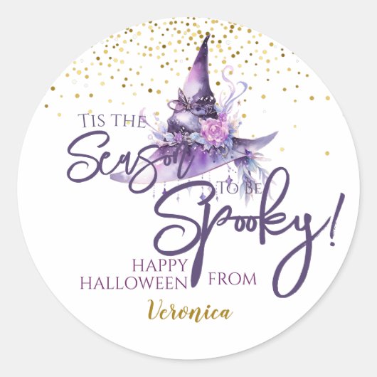 Paarse Halloween Spooky Witch Pet Ronde Sticker (Voorkant)